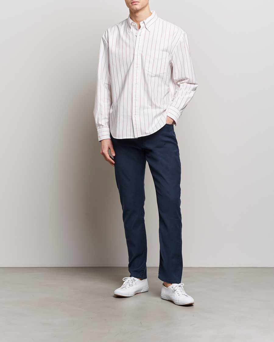Heren | Broeken | GANT | Cotton/Linen 5-Pocket Trousers Marine