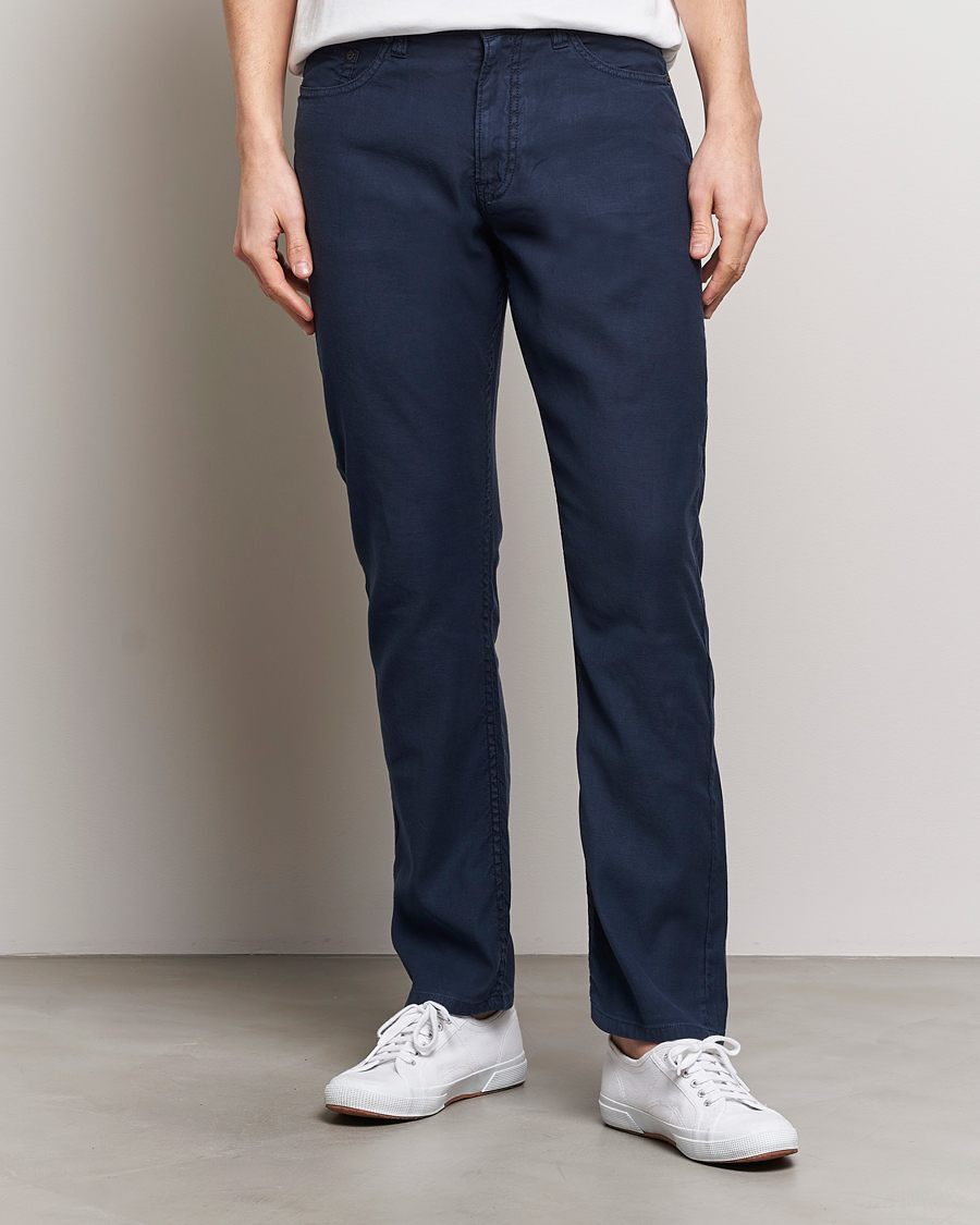 Heren | Broeken | GANT | Cotton/Linen 5-Pocket Trousers Marine