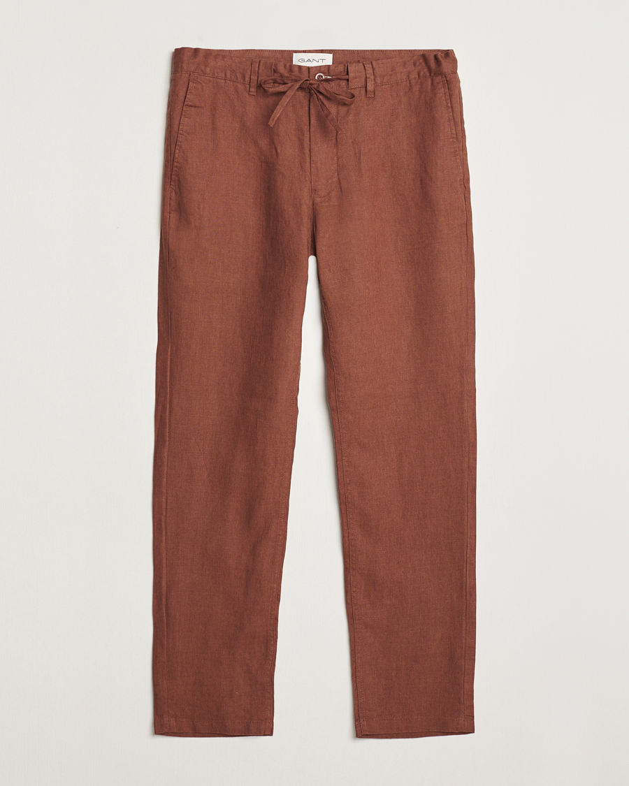 Heren | Broeken | GANT | Relaxed Linen Drawstring Pants Cognac Brown