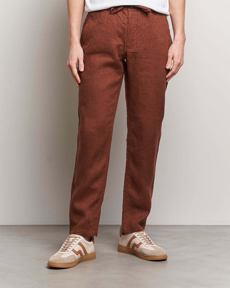 Heren | Broeken | GANT | Relaxed Linen Drawstring Pants Cognac Brown