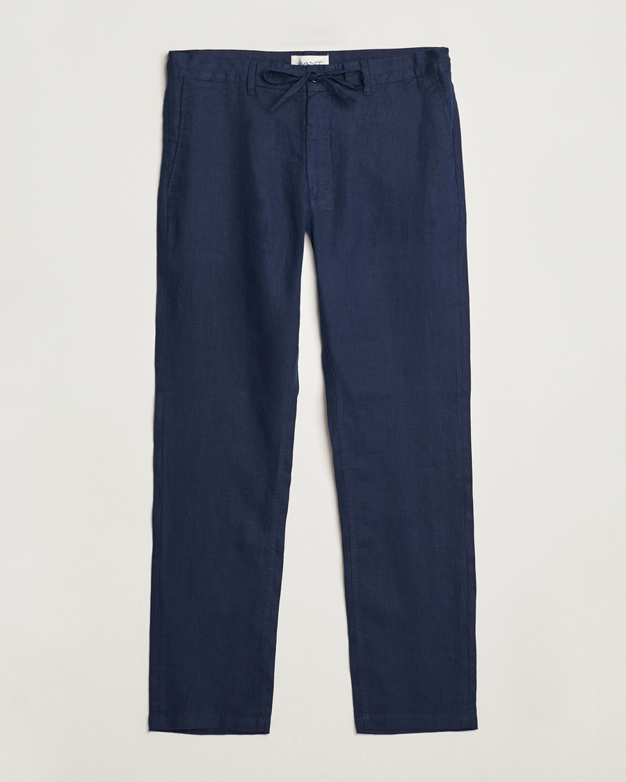 Heren | Broeken | GANT | Relaxed Linen Drawstring Pants Marine