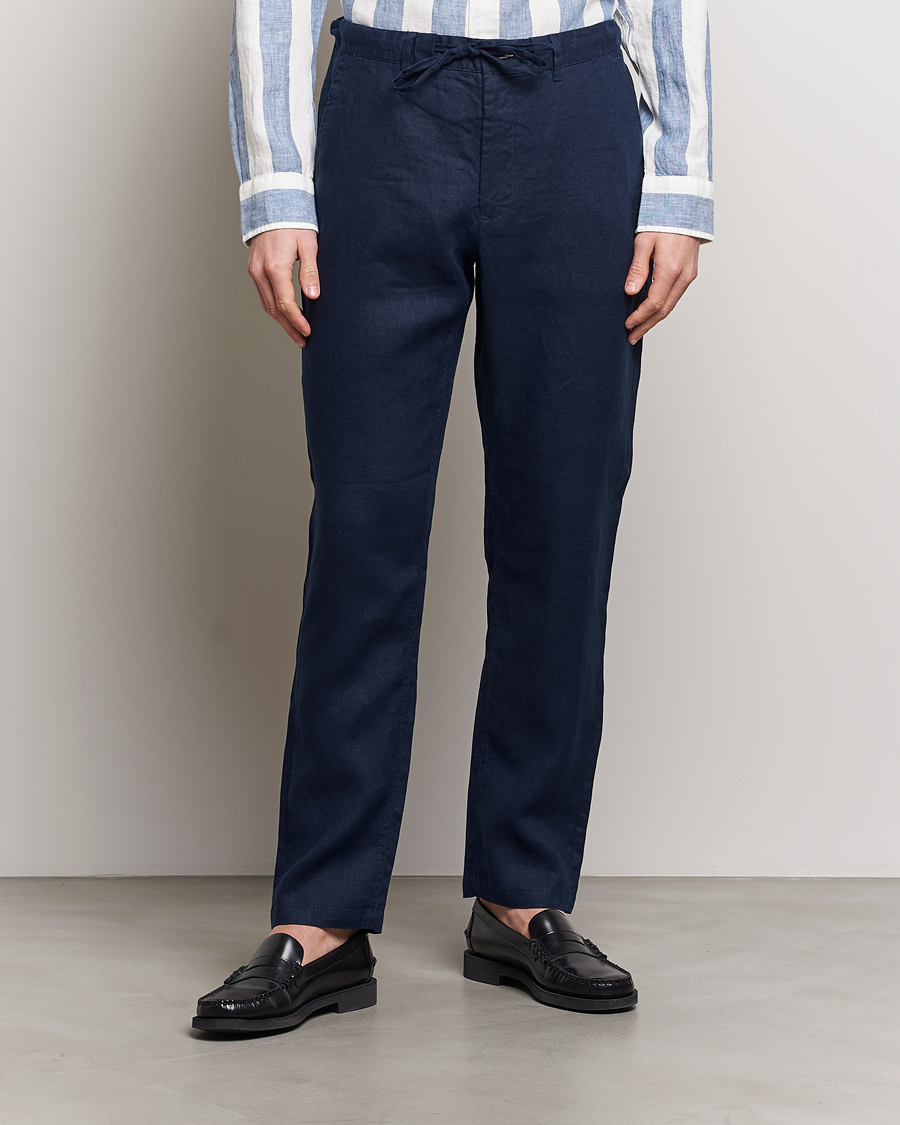 Heren | Linnen broeken | GANT | Relaxed Linen Drawstring Pants Marine
