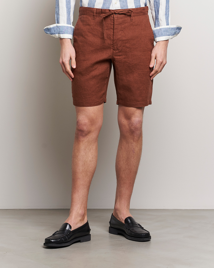 Heren | Linnen shorts | GANT | Relaxed Linen Drawstring Shorts Cognac Brown