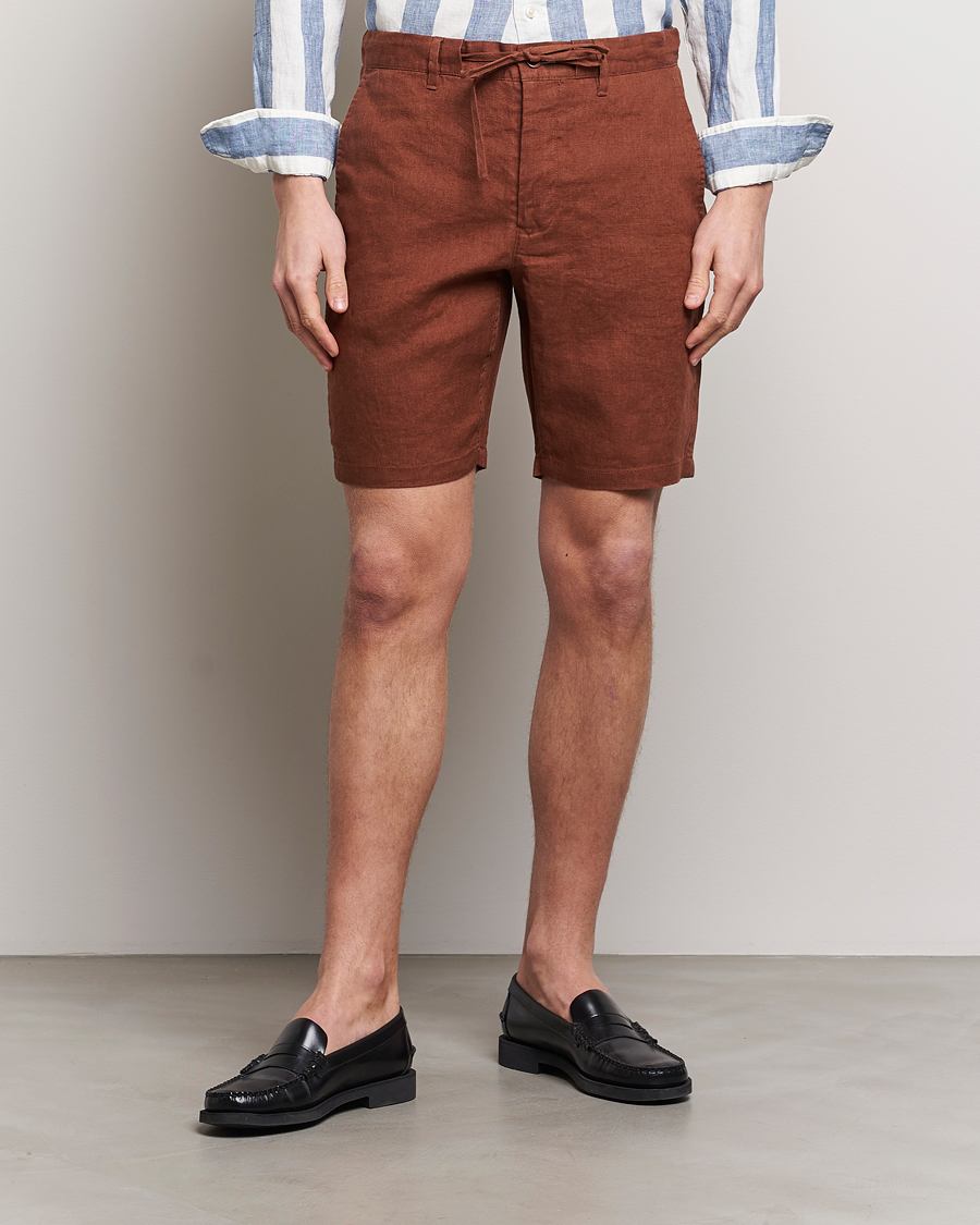 Heren | GANT | GANT | Relaxed Linen Drawstring Shorts Cognac Brown