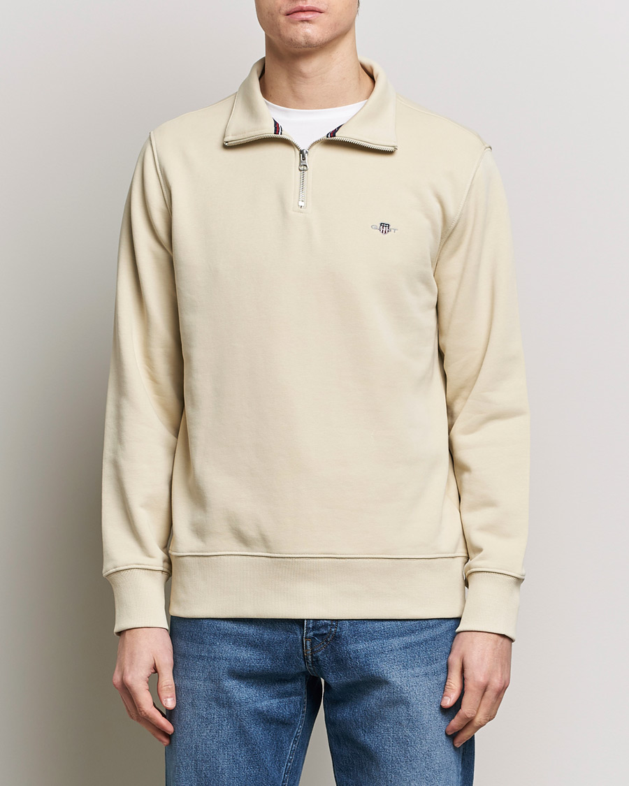 Heren | GANT | GANT | Original Shield Half Zip Sweater Silky Beige