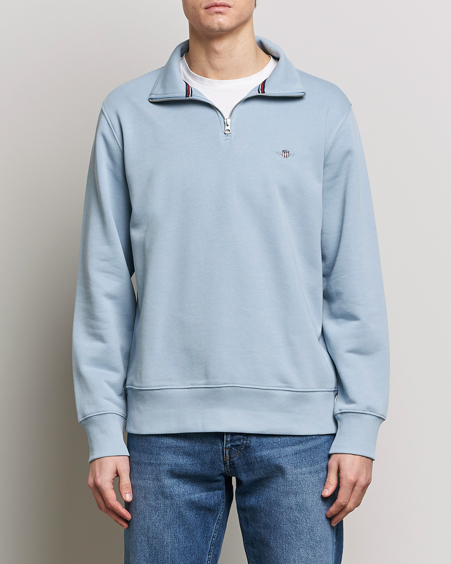 Heren | GANT | GANT | Original Shield Half Zip Sweater Dove Blue