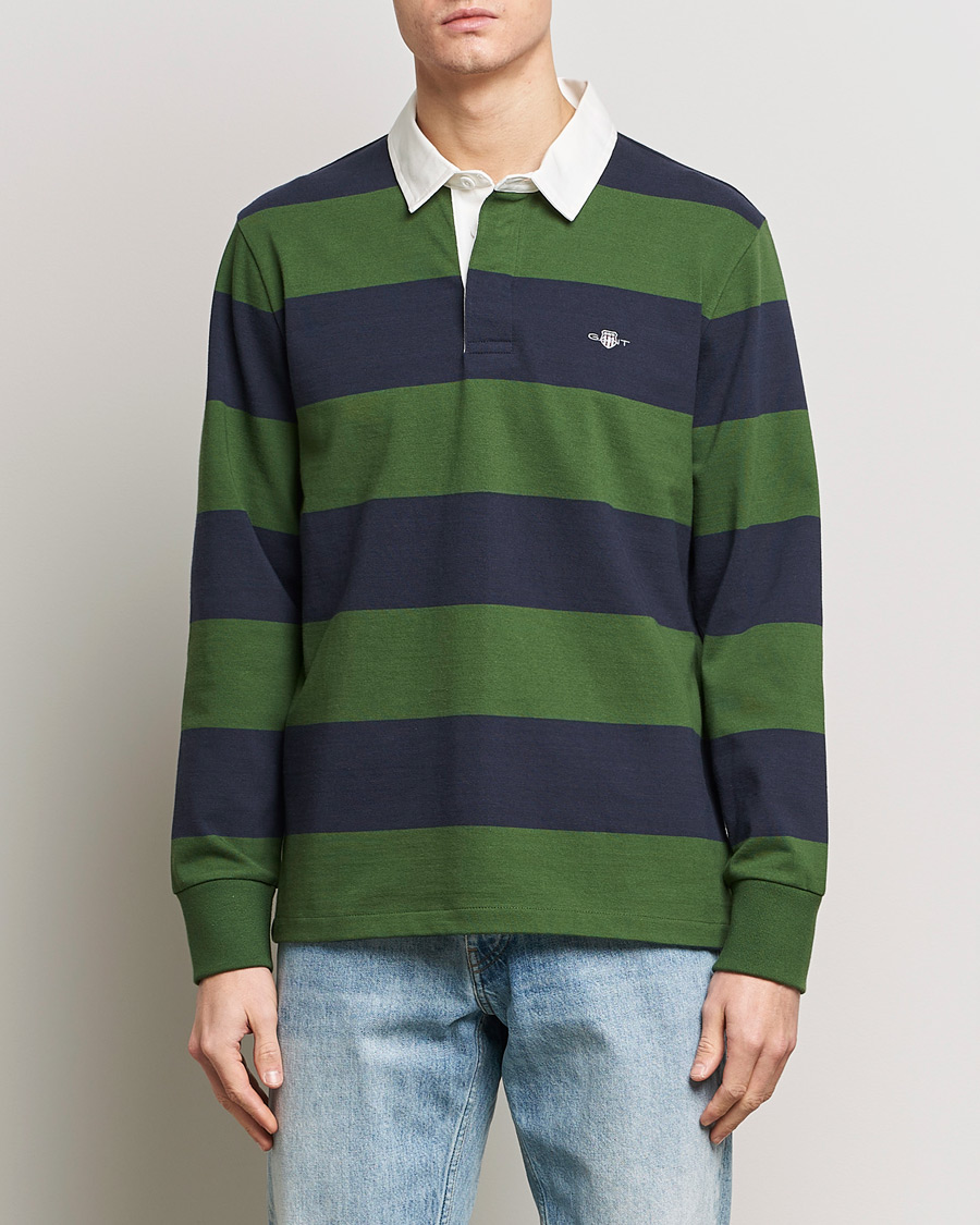 Men | Rugby Shirts | GANT | Barstriped Rugger Pine Green/Navy