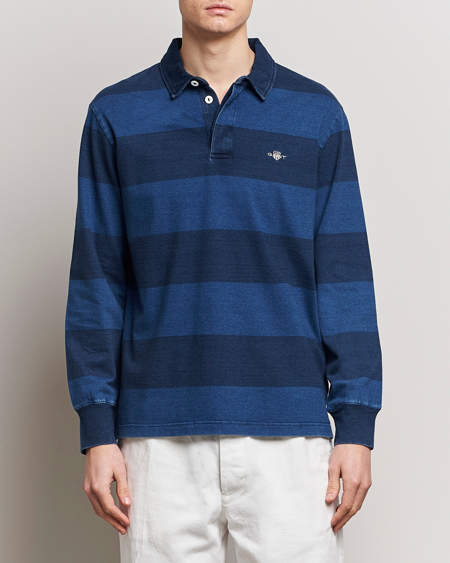 Heren | Rugbyshirts | GANT | Barstriped Rugger Navy/Indigo