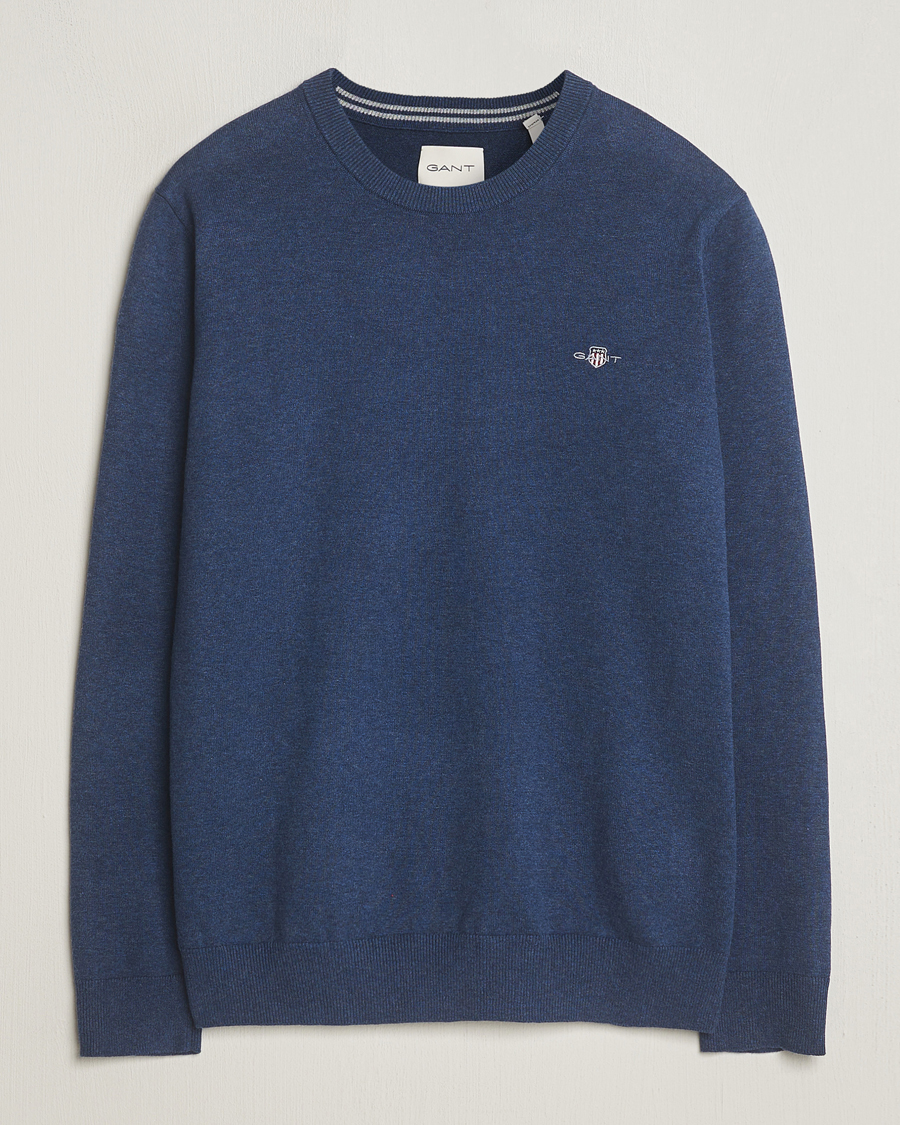 Heren | Truien | GANT | Classic Cotton Crew Neck Dark Jeans Blue Melange