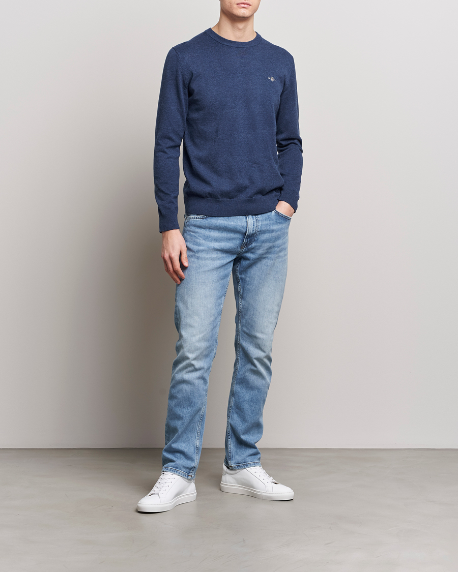 Heren | Truien | GANT | Classic Cotton Crew Neck Dark Jeans Blue Melange