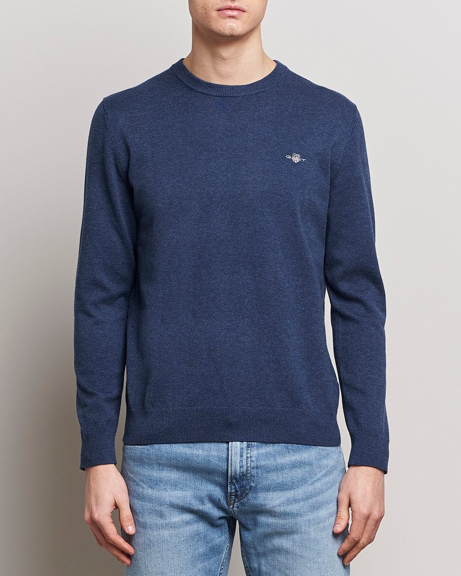 Heren | GANT | GANT | Classic Cotton Crew Neck Dark Jeans Blue Melange