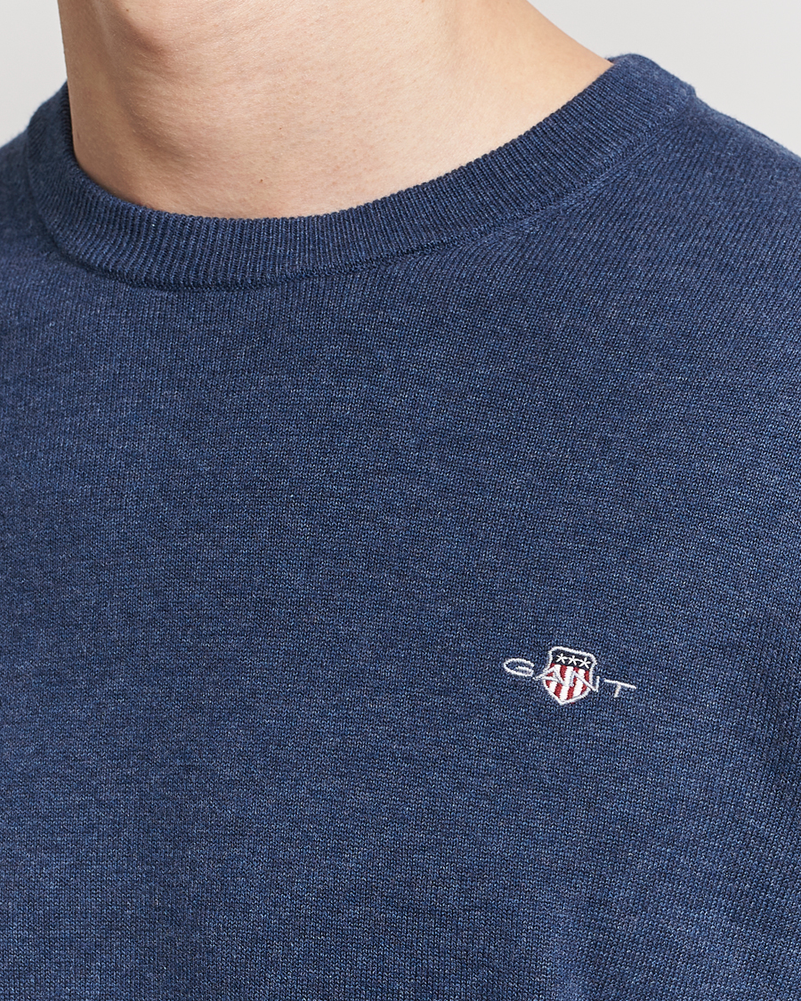 Heren | Truien | GANT | Classic Cotton Crew Neck Dark Jeans Blue Melange