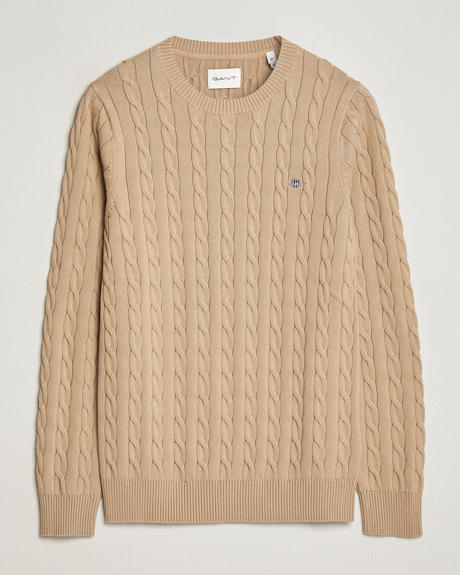 Heren | Truien | GANT | Cotton Cable Crew Neck Pullover Dark Khaki