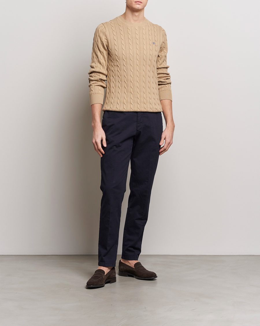 Heren | Truien | GANT | Cotton Cable Crew Neck Pullover Dark Khaki