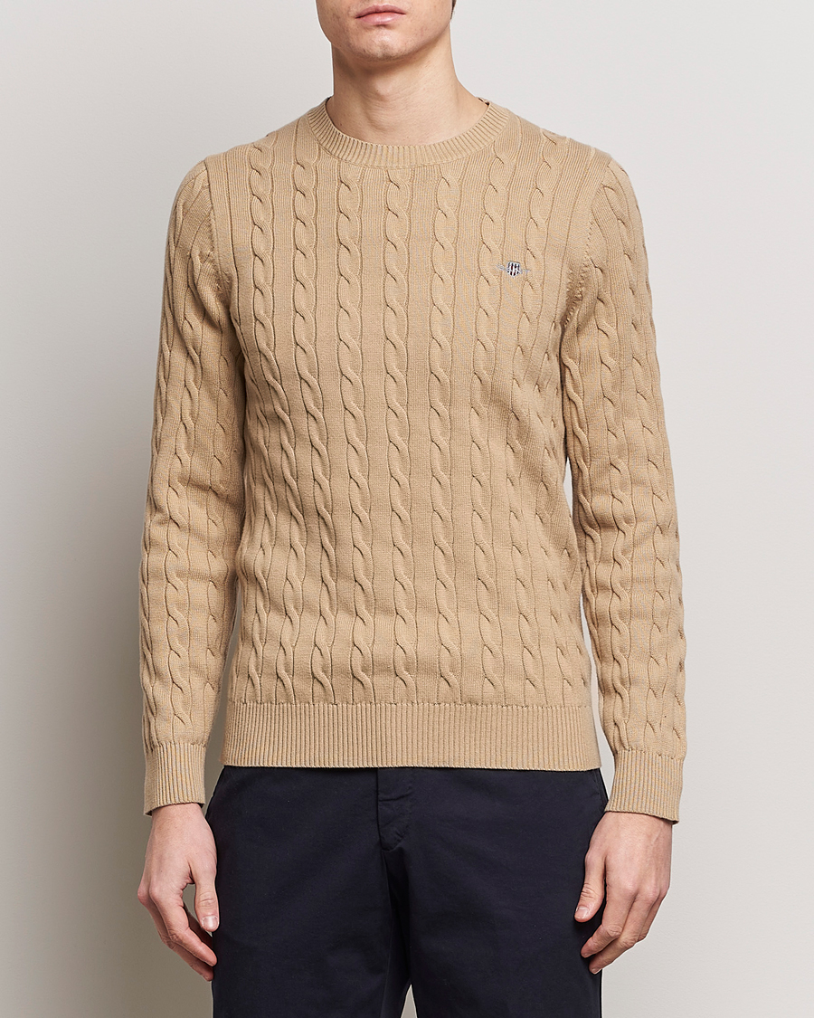 Heren | Truien | GANT | Cotton Cable Crew Neck Pullover Dark Khaki