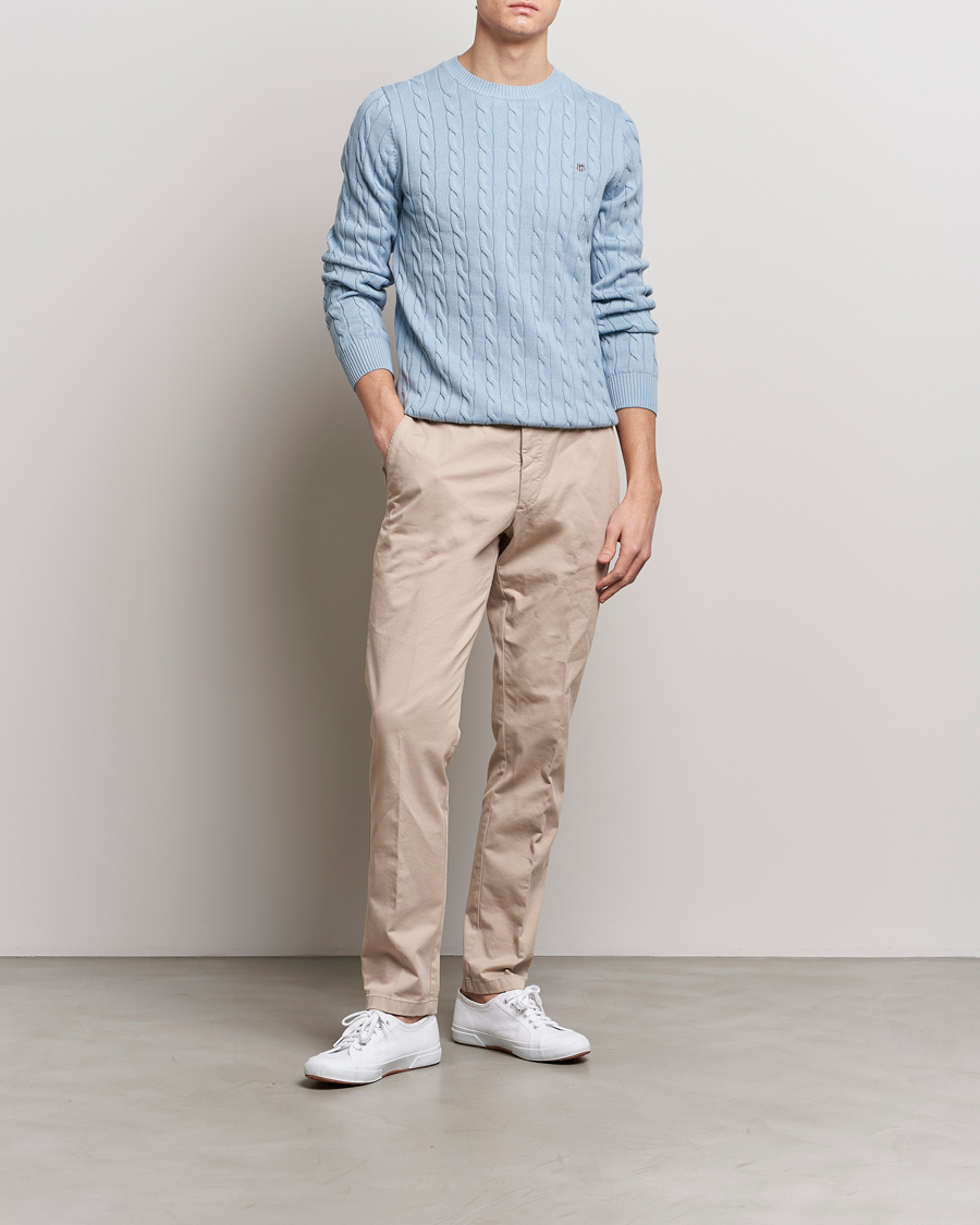 Heren | Truien | GANT | Cotton Cable Crew Neck Pullover Dove Blue