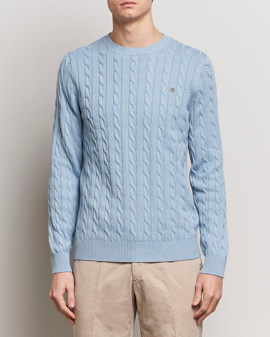 Heren | Preppy Authentic | GANT | Cotton Cable Crew Neck Pullover Dove Blue