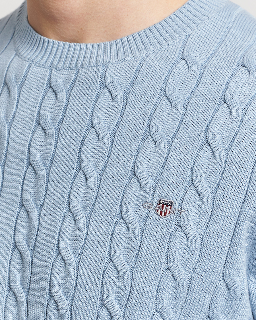 Heren | Truien | GANT | Cotton Cable Crew Neck Pullover Dove Blue