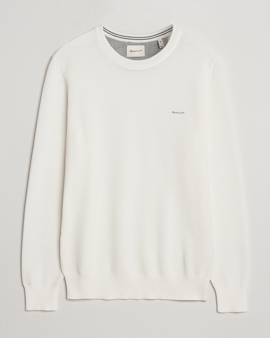 Heren | Truien | GANT | Cotton Pique Crew Neck Sweater Eggshell