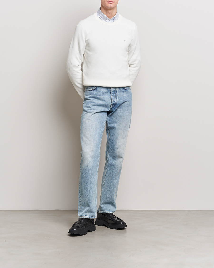 Heren | Truien | GANT | Cotton Pique Crew Neck Sweater Eggshell