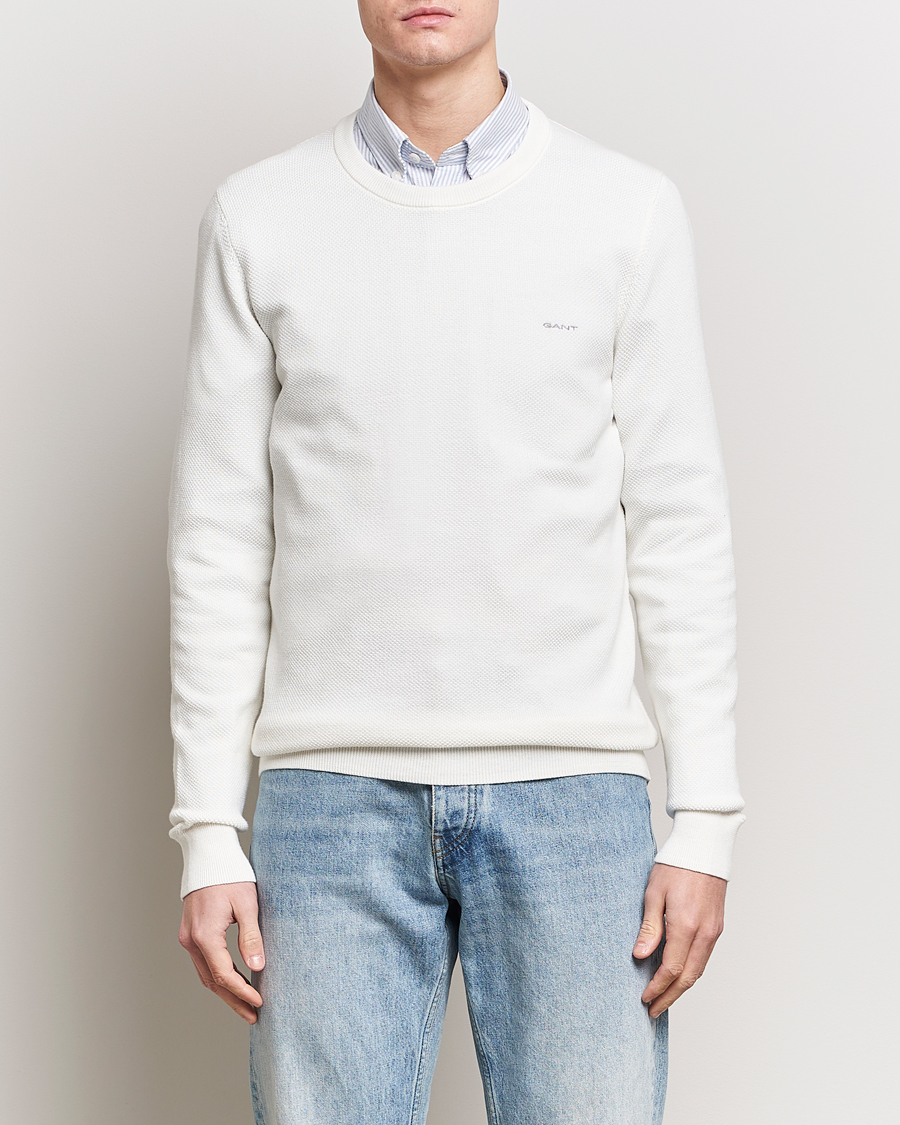 Heren | Sale -20% | GANT | Cotton Pique Crew Neck Sweater Eggshell