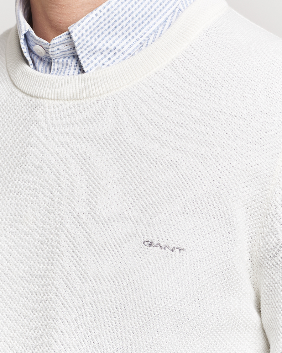 Heren | Truien | GANT | Cotton Pique Crew Neck Sweater Eggshell