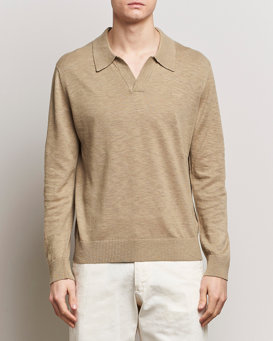 Heren | Sale -20% | GANT | Cotton/Linen Knitted Polo Dried Clay