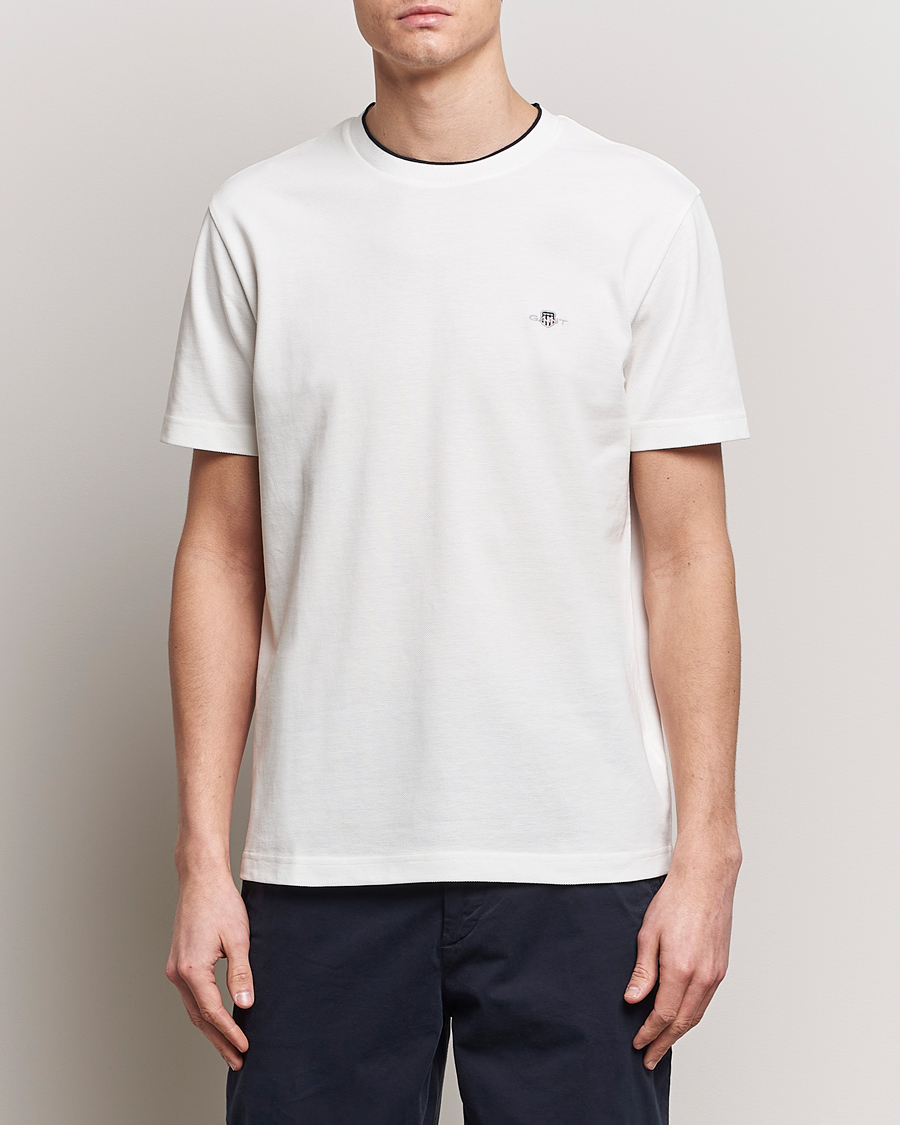 Heren | Witte T-shirts | GANT | Pique Crew Neck T-Shirt Eggshell