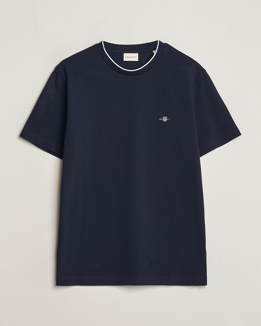 Heren | T-shirts | GANT | Pique Crew Neck T-Shirt Evening Blue