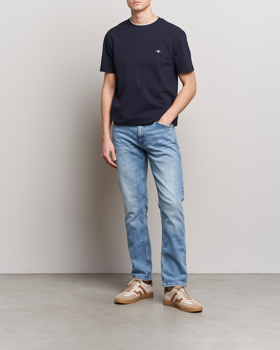 Heren | T-shirts | GANT | Pique Crew Neck T-Shirt Evening Blue