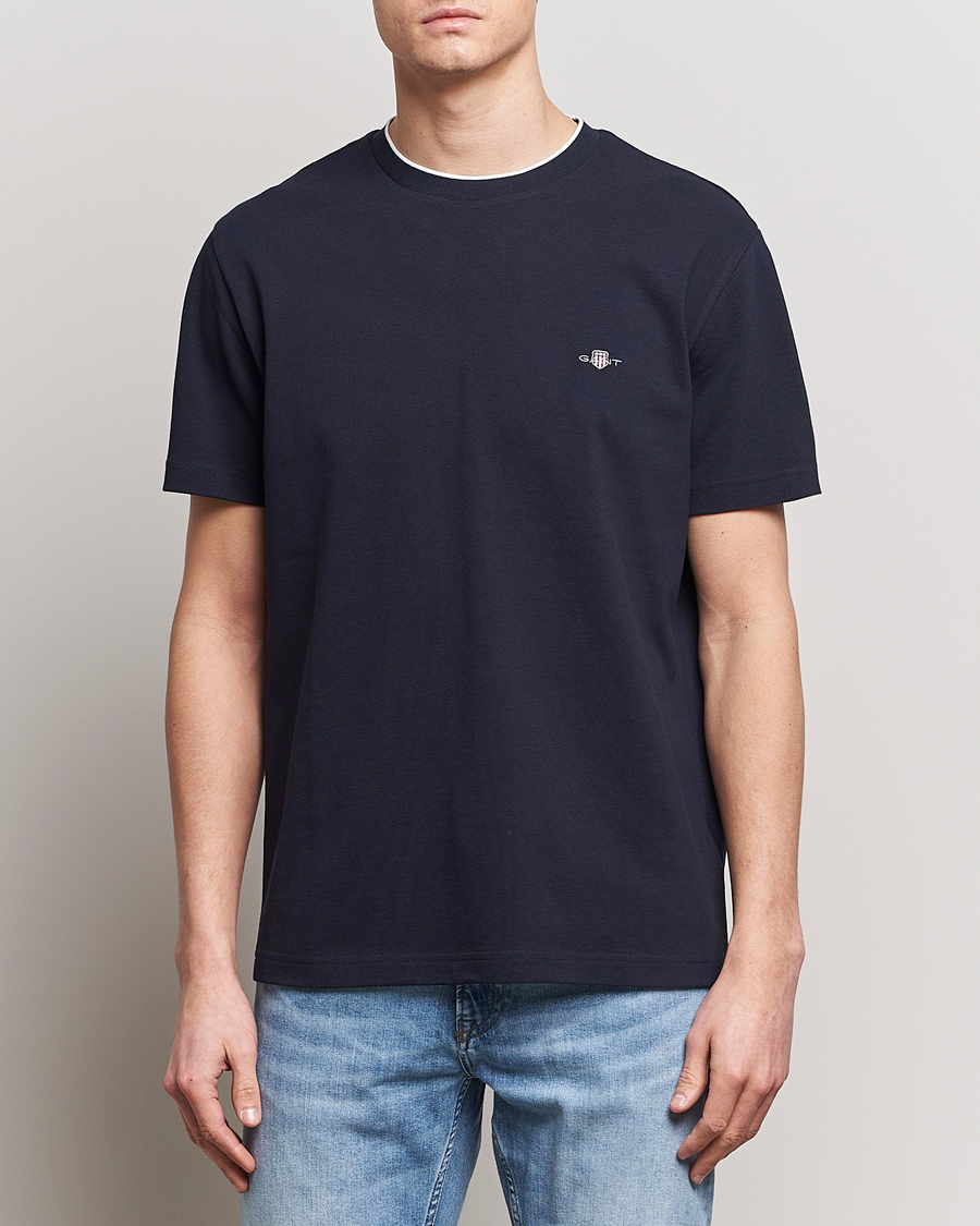 Heren | T-shirts | GANT | Pique Crew Neck T-Shirt Evening Blue