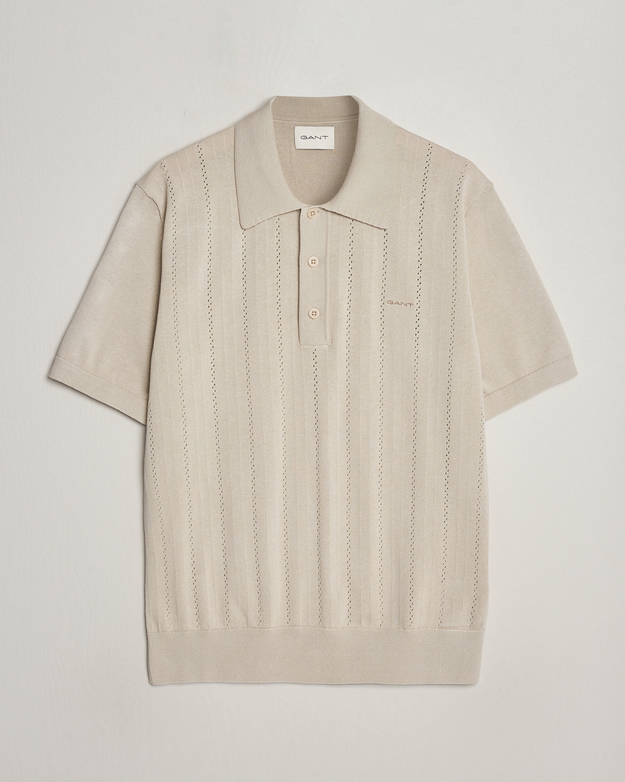 Heren | Polo's | GANT | Pointelle Structured Knitted Polo Silky Beige
