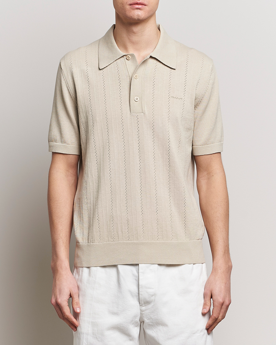 Heren | Polo's | GANT | Pointelle Structured Knitted Polo Silky Beige