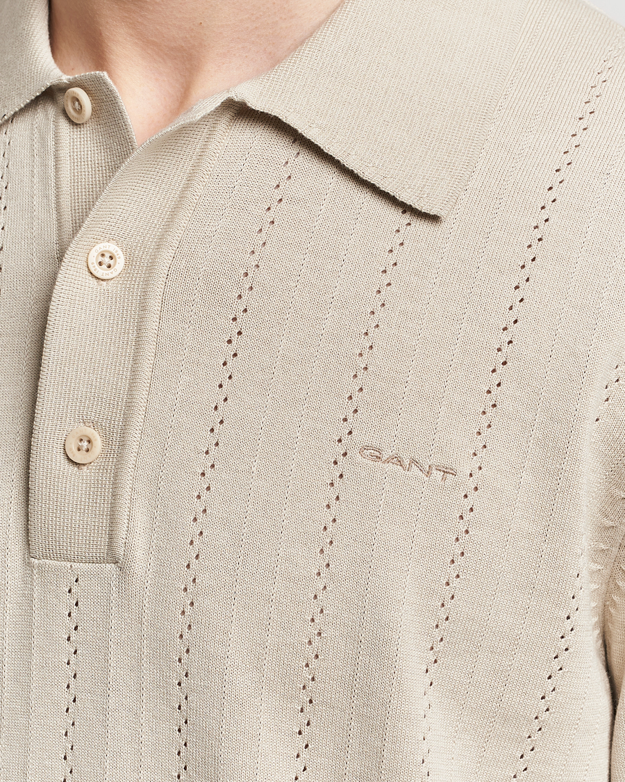 Heren | Polo's | GANT | Pointelle Structured Knitted Polo Silky Beige