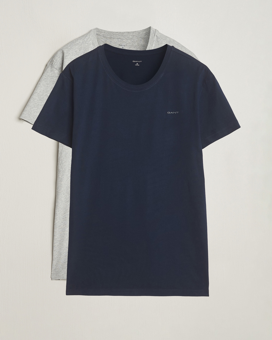 Heren | T-shirts | GANT | 2-Pack Crew Neck T-Shirt Light Grey/Navy