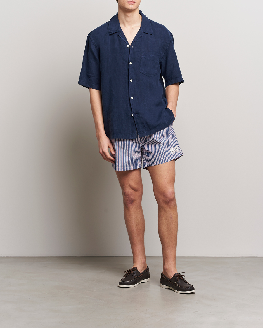 Heren | Zwembroek | GANT | Striped Seersucker Swimshorts Deep Blue