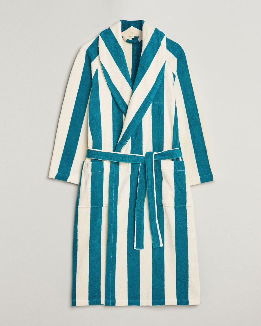 Heren | Pyjama's en gewaden | GANT | Striped Robe Ocean Turquoise/White