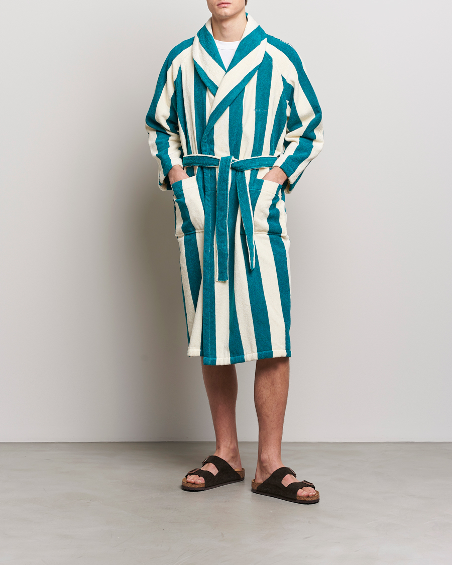 Heren | Pyjama's en gewaden | GANT | Striped Robe Ocean Turquoise/White