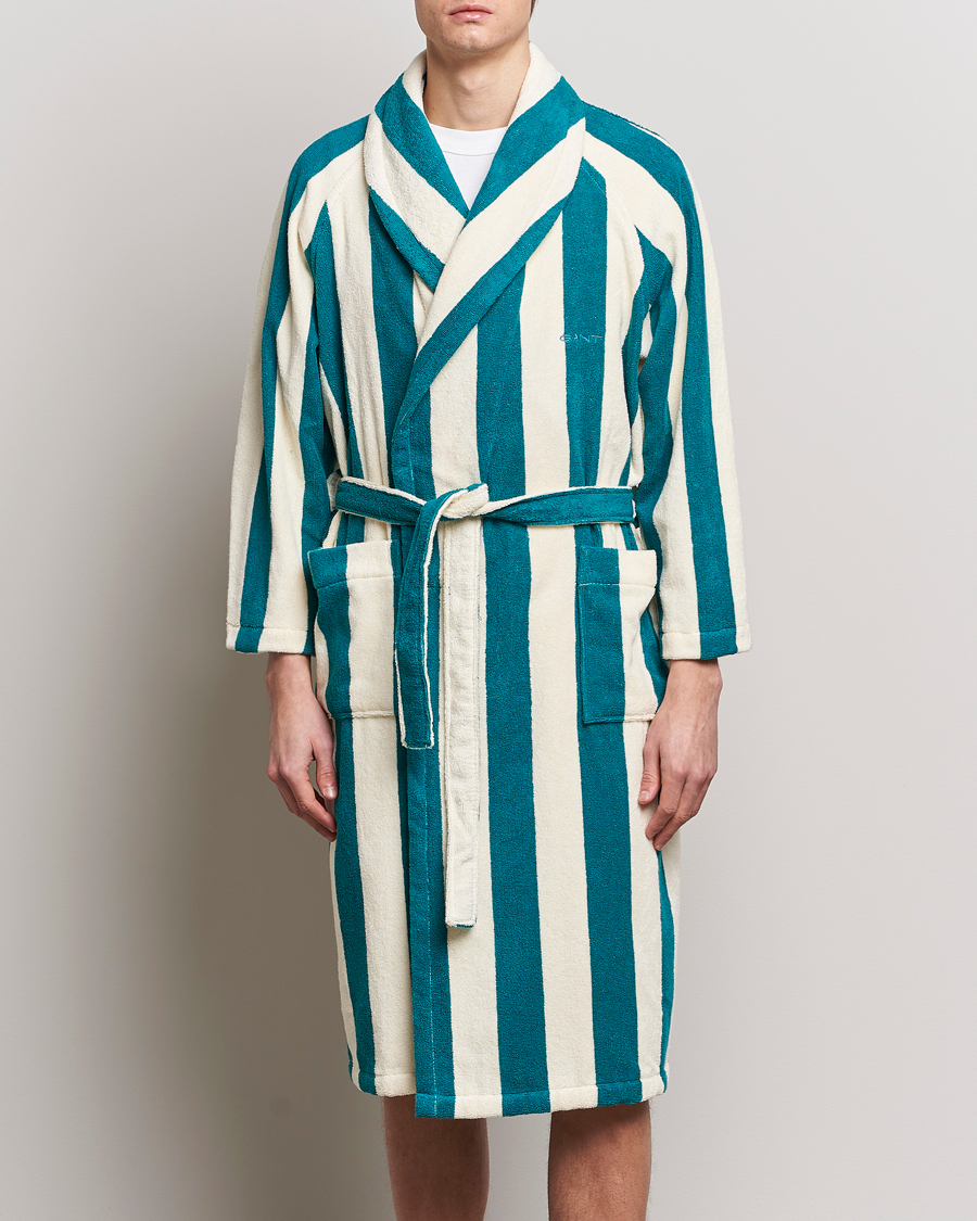 Heren | Pyjama's en gewaden | GANT | Striped Robe Ocean Turquoise/White