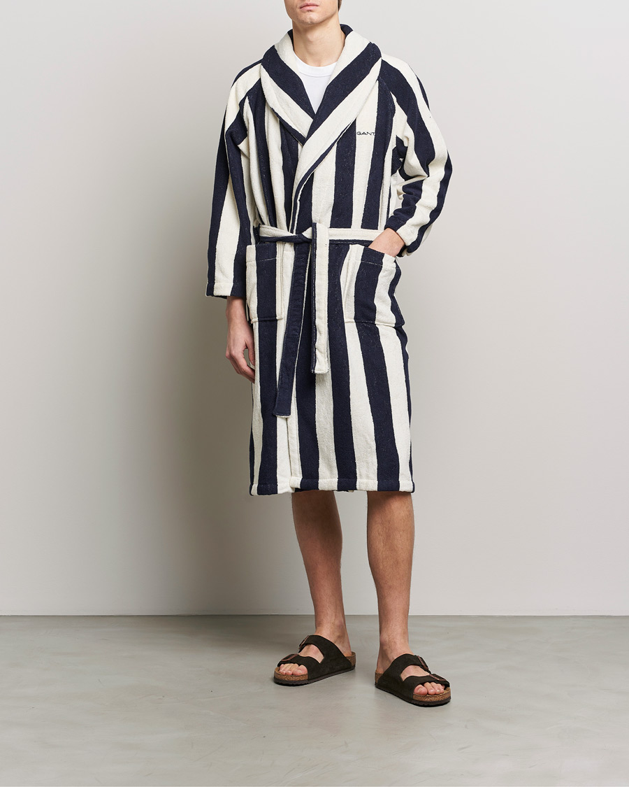 Heren | Pyjama's en gewaden | GANT | Striped Robe Evening Blue/White