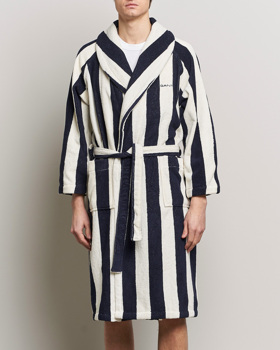 Heren | Pyjama's en gewaden | GANT | Striped Robe Evening Blue/White