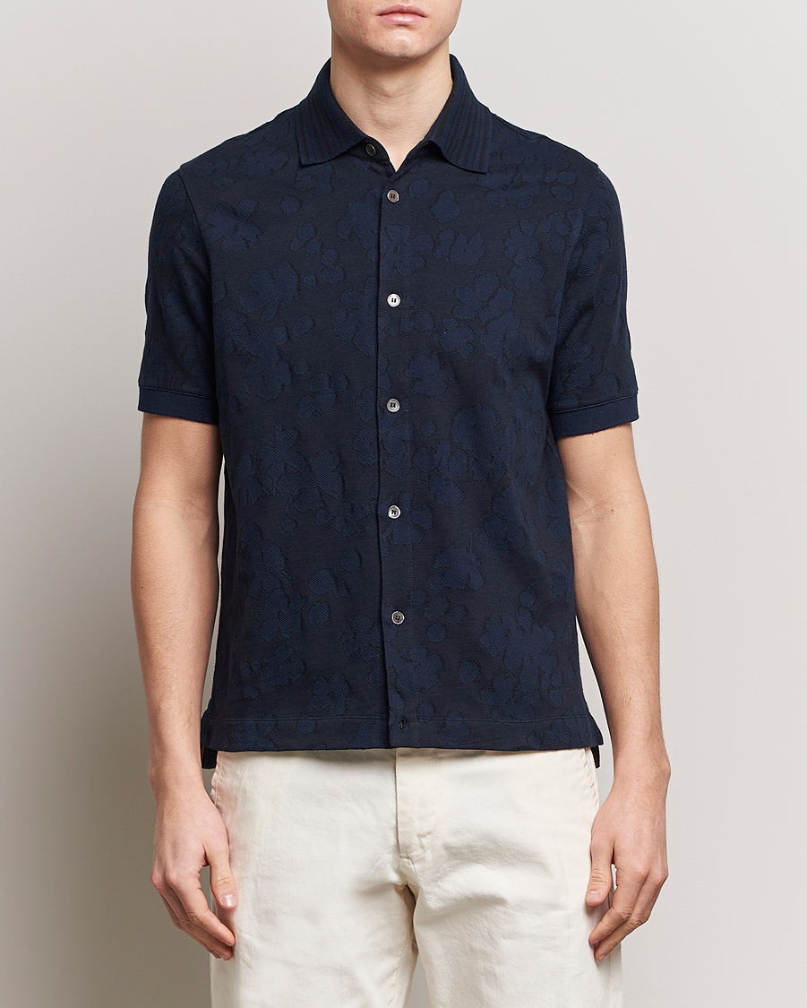 Heren | Overhemden | Paul Smith | Floral Jacquard Short Sleeve Shirt Navy