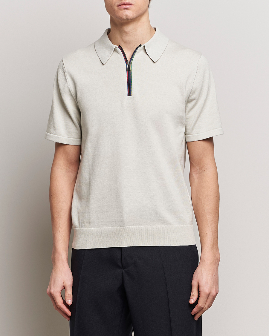 Heren | Poloshirts met korte mouwen | PS Paul Smith | Striped Half Zip Polo Light Grey