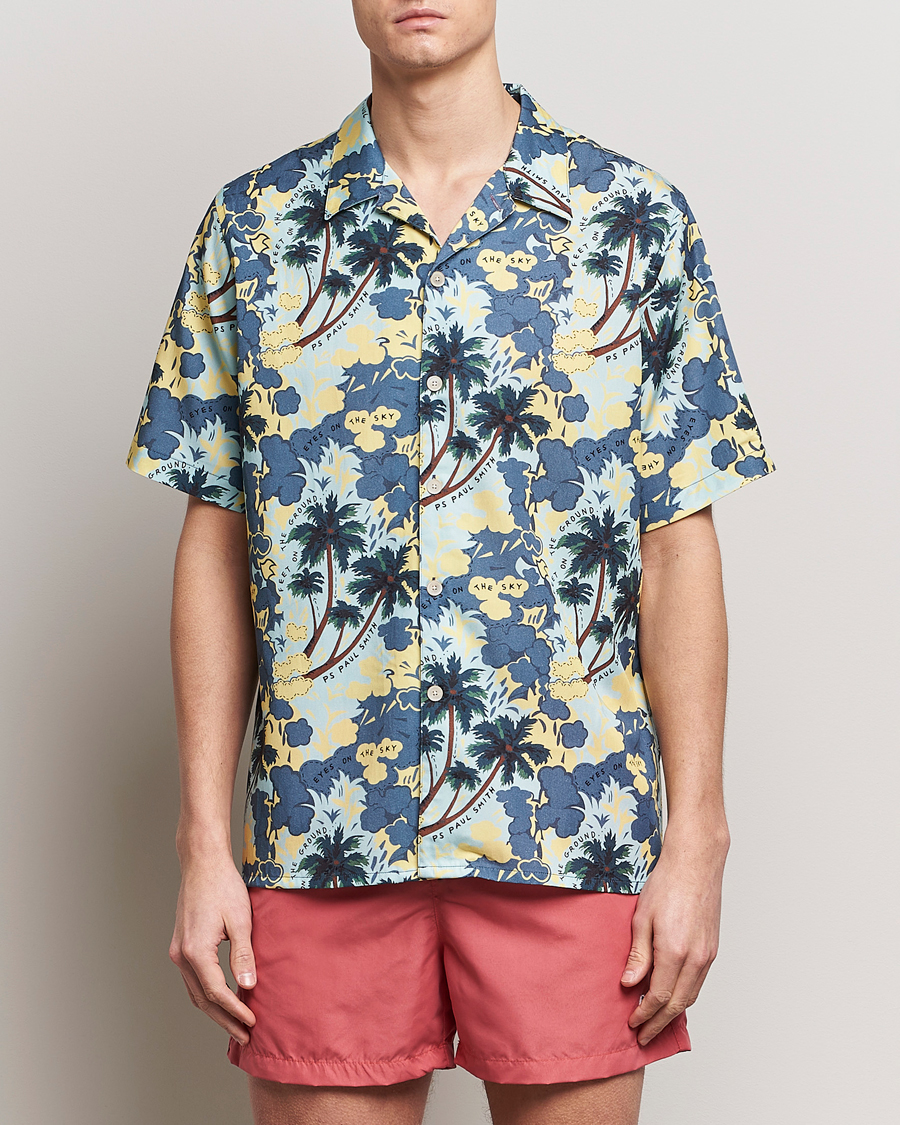 Heren | Best of British | PS Paul Smith | Prined Flower Resort Short Sleeve Shirt Blue