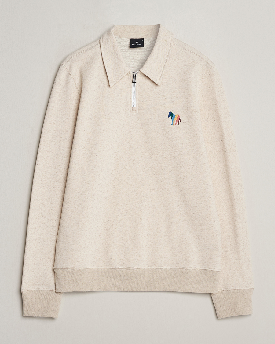 Heren | Truien | PS Paul Smith | Cotton/Linen Zebra Half Zip Off White