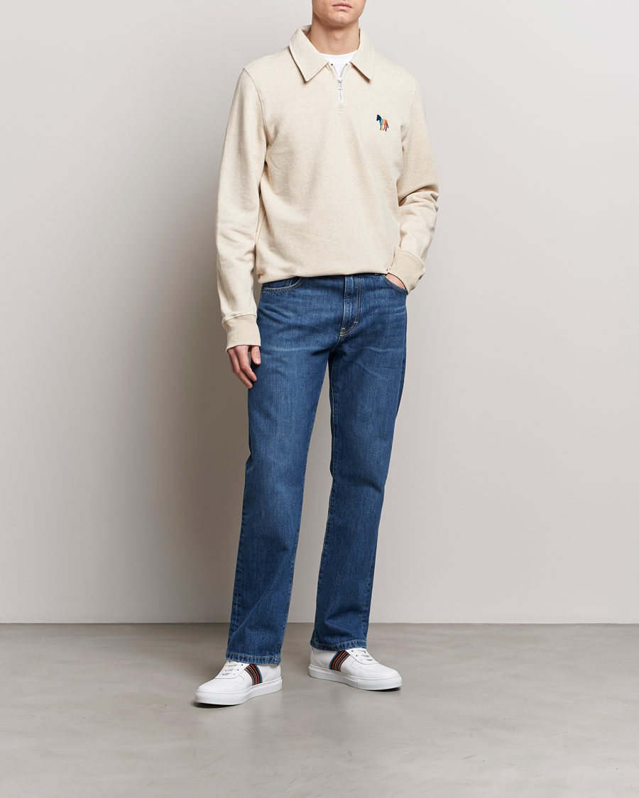 Heren | Truien | PS Paul Smith | Cotton/Linen Zebra Half Zip Off White