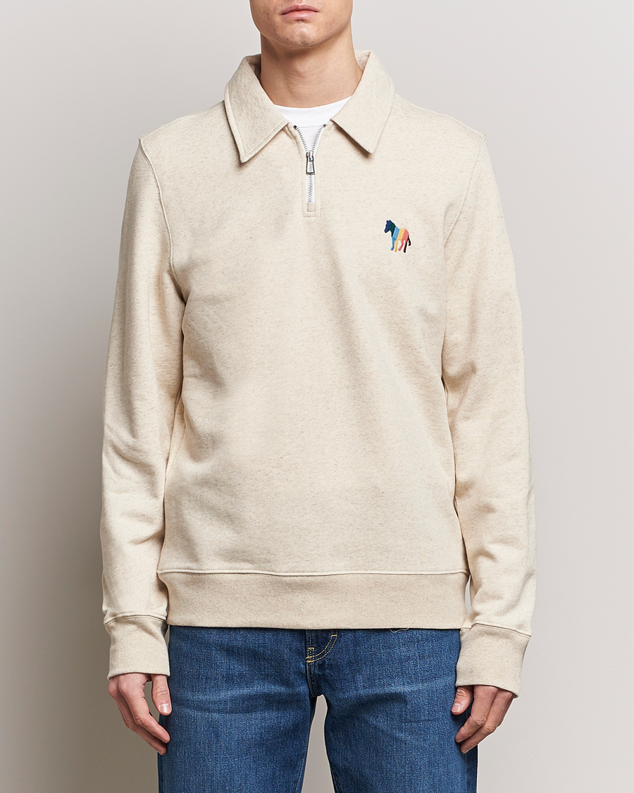 Heren | Truien | PS Paul Smith | Cotton/Linen Zebra Half Zip Off White