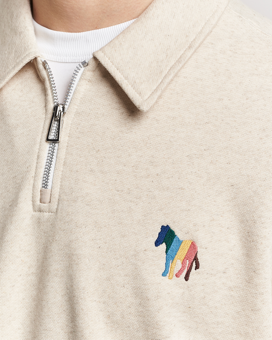 Heren | Truien | PS Paul Smith | Cotton/Linen Zebra Half Zip Off White