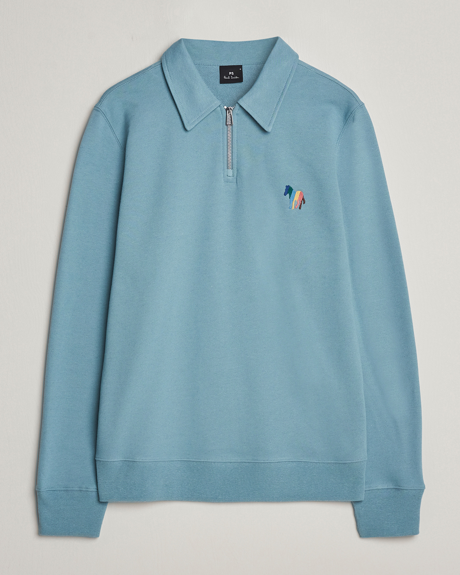 Heren | Truien | PS Paul Smith | Cotton/Linen Zebra Half Zip Blue