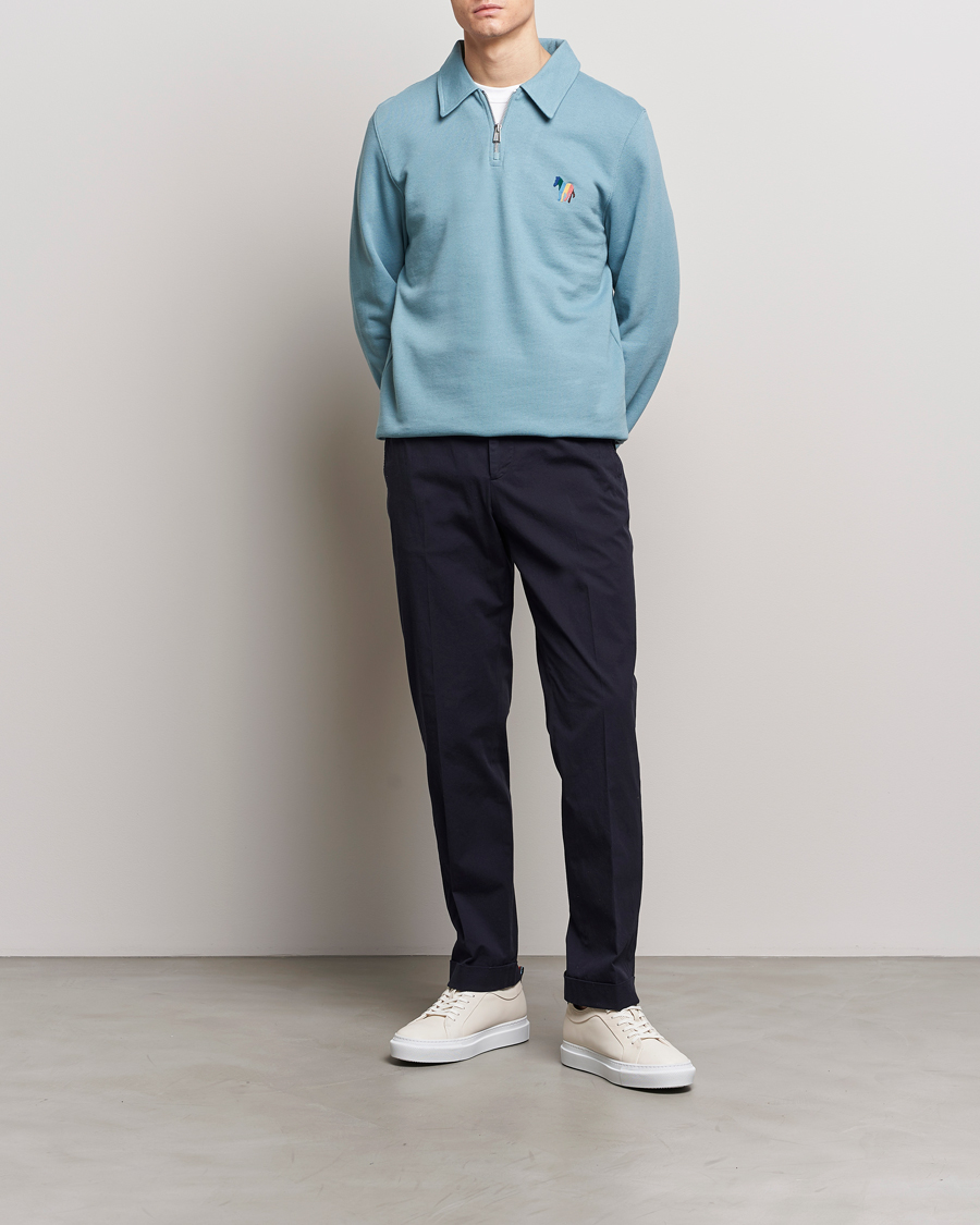 Heren | Truien | PS Paul Smith | Cotton/Linen Zebra Half Zip Blue